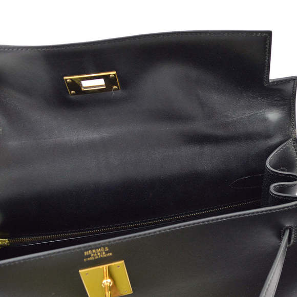 HERMES 1996 Black Box Calf Kelly 32 Sellier 113468 - Picture 9 of 10